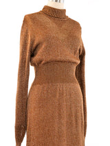 1970's Bronze Metallic Knit Maxi Dress Dress arcadeshops.com
