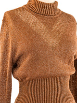 1970's Bronze Metallic Knit Maxi Dress Dress arcadeshops.com