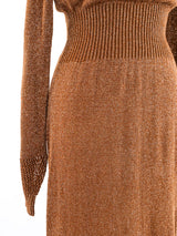 1970's Bronze Metallic Knit Maxi Dress Dress arcadeshops.com