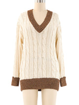 Metallic Trimmed Cable Knit Sweater top arcadeshops.com