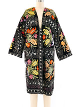 1970's Black Flower Embroidered Corduroy Duster Jacket arcadeshops.com