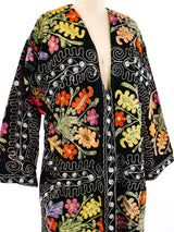 1970's Black Flower Embroidered Corduroy Duster Jacket arcadeshops.com