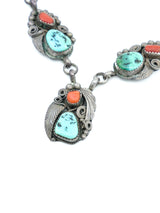 Navajo Coral and Turquoise Pendant Necklace Jewelry arcadeshops.com