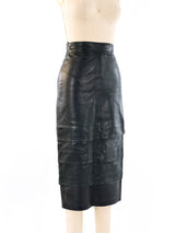 Gianni Versace Black Tiered Leather Midi Skirt Bottom arcadeshops.com