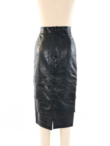 Gianni Versace Black Tiered Leather Midi Skirt Bottom arcadeshops.com