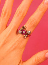 14K Rose Gold Retro Diamond and Ruby Ring Fine Jewelry arcadeshops.com
