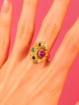 18K Gemstone Set Moon Motif Ring Fine Jewelry arcadeshops.com