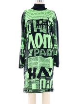 Leonard Paris Green Graphic Knit Sweater Dress Dress arcadeshops.com