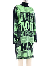 Leonard Paris Green Graphic Knit Sweater Dress Dress arcadeshops.com