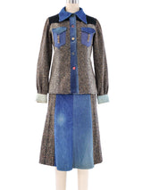 1970's Denim and Tweed Skirt Ensemble Suit arcadeshops.com