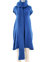 Balenciaga Teal Knit Sweater Dress With Scarf Dress arcadeshops.com