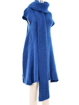 Balenciaga Teal Knit Sweater Dress With Scarf Dress arcadeshops.com