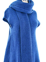 Balenciaga Teal Knit Sweater Dress With Scarf Dress arcadeshops.com
