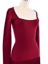 Alaia Cranberry Fit and Flare Ruffle Dress Dress arcadeshops.com