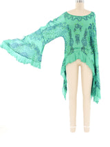 Zandra Rhodes Silk Chiffon Bell Sleeve Blouse Top arcadeshops.com