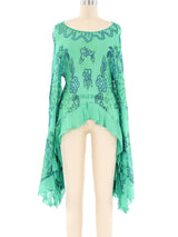 Zandra Rhodes Silk Chiffon Bell Sleeve Blouse Top arcadeshops.com