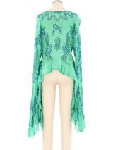 Zandra Rhodes Silk Chiffon Bell Sleeve Blouse Top arcadeshops.com
