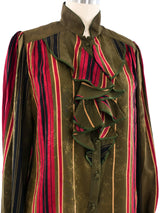 Silk Jacquard Metallic Ruffled Blouse Top arcadeshops.com