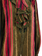 Silk Jacquard Metallic Ruffled Blouse Top arcadeshops.com