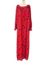 Hanae Mori Dotted Red Caftan Dress arcadeshops.com