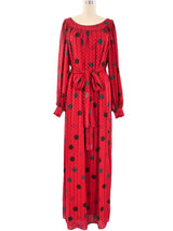 Hanae Mori Dotted Red Caftan Dress arcadeshops.com
