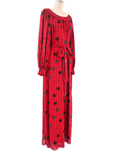 Hanae Mori Dotted Red Caftan Dress arcadeshops.com