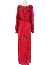 Hanae Mori Dotted Red Caftan Dress arcadeshops.com