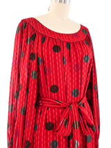 Hanae Mori Dotted Red Caftan Dress arcadeshops.com