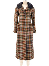 Prada Brown Check Coat With Faux Fur Collar Outerwear arcadeshops.com