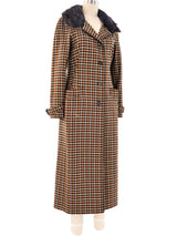 Prada Brown Check Coat With Faux Fur Collar Outerwear arcadeshops.com
