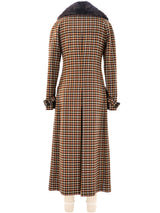 Prada Brown Check Coat With Faux Fur Collar Outerwear arcadeshops.com