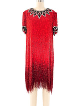 Bob Mackie Red Beaded Dress with Fringe Dress arcadeshops.com