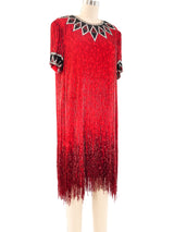 Bob Mackie Red Beaded Dress with Fringe Dress arcadeshops.com