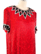 Bob Mackie Red Beaded Dress with Fringe Dress arcadeshops.com