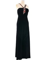 1970's Bead Accented Suede Halter Gown Dress arcadeshops.com