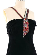 1970's Bead Accented Suede Halter Gown Dress arcadeshops.com