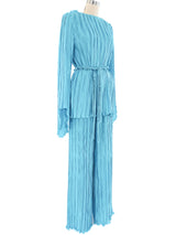 Mollie Parnis Turquoise Plisse Pleated Evening Ensemble Suit arcadeshops.com
