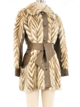 Chevron Printed Fur and Leather Coat Outerwear arcadeshops.com