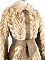 Chevron Printed Fur and Leather Coat Outerwear arcadeshops.com