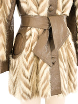 Chevron Printed Fur and Leather Coat Outerwear arcadeshops.com