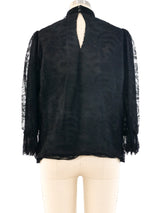 Yves Saint Laurent Black Lace Ruffle Blouse Top arcadeshops.com