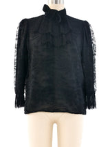 Yves Saint Laurent Black Lace Ruffle Blouse Top arcadeshops.com
