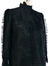 Yves Saint Laurent Black Lace Ruffle Blouse Top arcadeshops.com