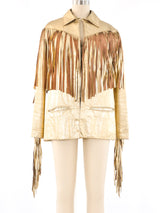 Adrienne Landau Fringed Metallic Leather Jacket Jacket arcadeshops.com