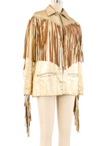 Adrienne Landau Fringed Metallic Leather Jacket Jacket arcadeshops.com