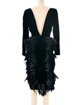 1987 Oscar de la Renta Feather Adorned Velvet Dress Dress arcadeshops.com
