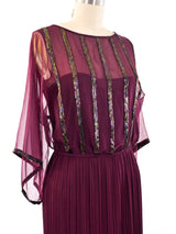 Bead Accented Pleated Gown Dress arcadeshops.com