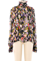 Emanuel Ungaro Floral Printed Silk Chiffon Blouse Top arcadeshops.com