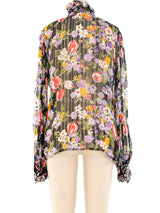 Emanuel Ungaro Floral Printed Silk Chiffon Blouse Top arcadeshops.com