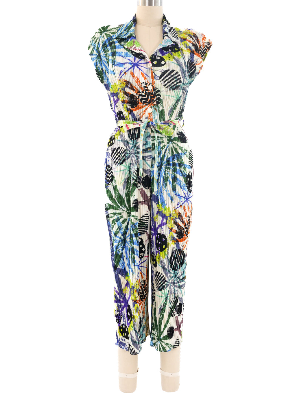 Issey Miyake Abstract Printed Plisse Jumpsuit